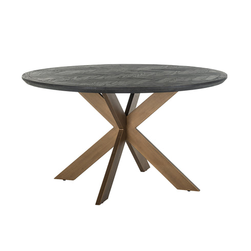 Bonita Parquet Black & Brass Frame Circle 4 Seater Dining Table